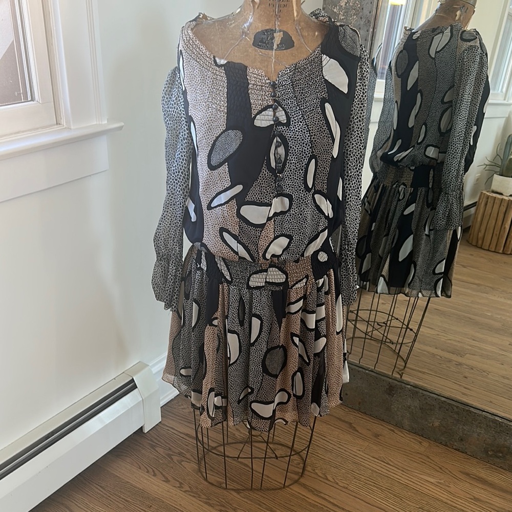 Diane Von Furstenberg Gray and Black Fit and Flare Sweater Dress